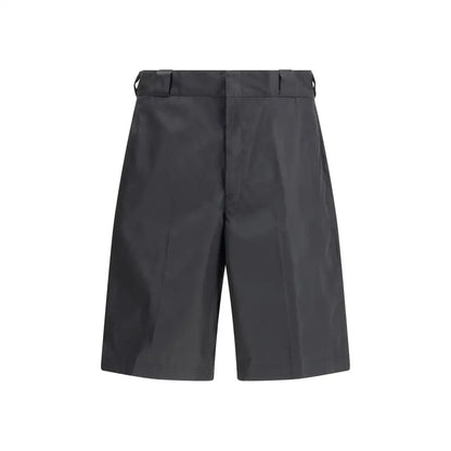 Prada black recycled polyamide Bermuda shorts, sorte, slank høj talje med subtile folder