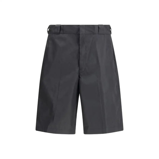Prada black recycled polyamide Bermuda shorts, sorte, slank høj talje med subtile folder