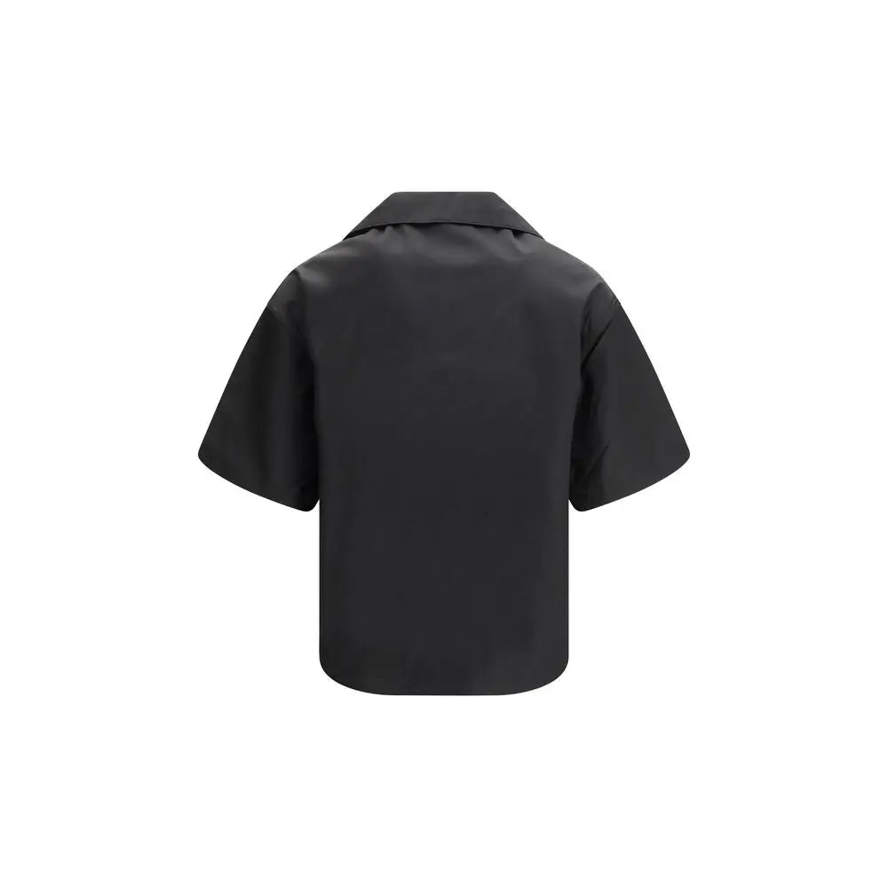 Prada black recycled polyamide shortsleeve shirt with classic collar