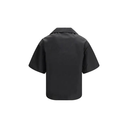 Prada black recycled polyamide shortsleeve shirt with classic collar