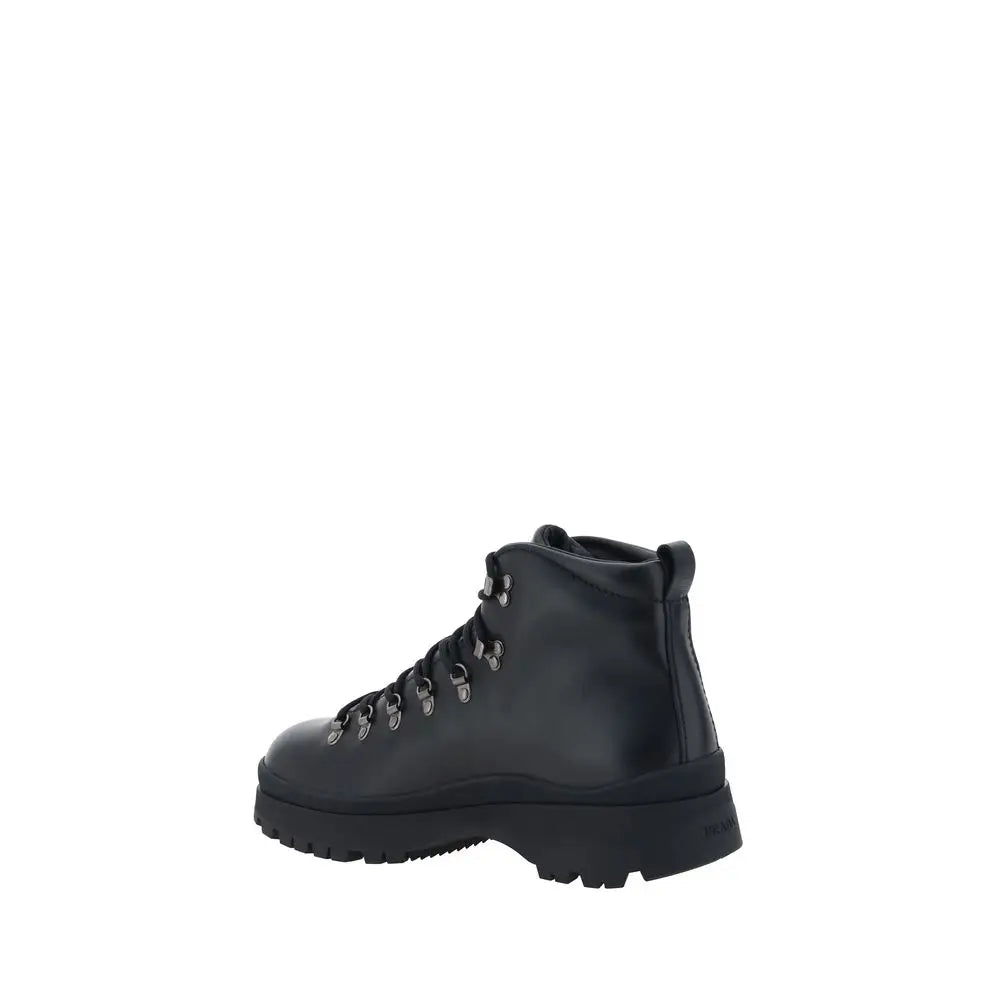 Prada Black Rubber Lace-Up Boots - Ankelstøvler