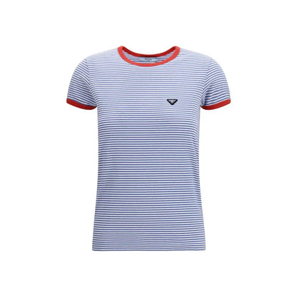 Prada blue cotton t-shirt with navy-white stripes and red trim