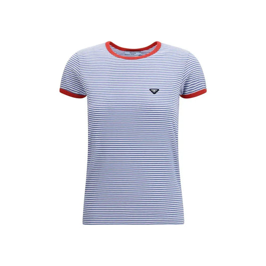 Prada blue cotton t-shirt with navy-white stripes and red trim