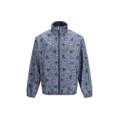 Prada blue recycled polyamide shell jacket with gray-blue floral pattern