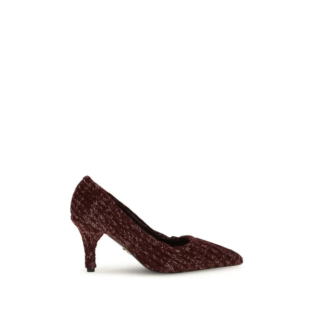 Prada Bordeaux calf leather platform pumps i maroon og hvid tekstur