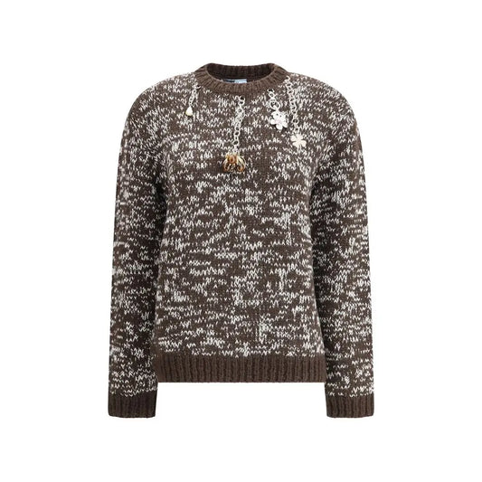 Prada brown fleece wool sweatshirt med blomstermotiver og bietag
