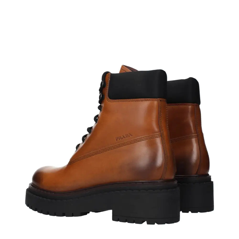 Prada Brown Leather Ankle Boots - EU38/US8 - Ankelstøvler