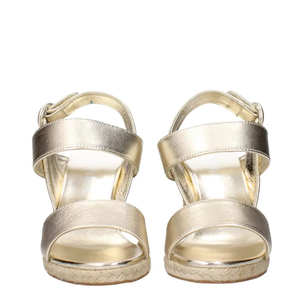 Prada Gold Leather Wedges Sandals