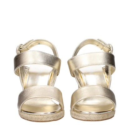 Prada Gold Leather Wedges Sandals