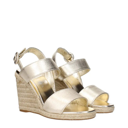 Prada Gold Leather Wedges Sandals