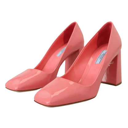 Prada Pink Patent Leather Block Heels Pumps Classic