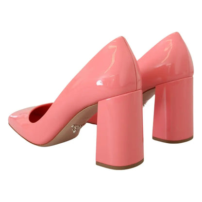 Prada Pink Patent Leather Block Heels Pumps Classic