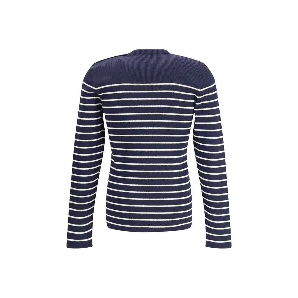 Prada striped sweater i marineblå og hvid vandrette striber med rib-krave