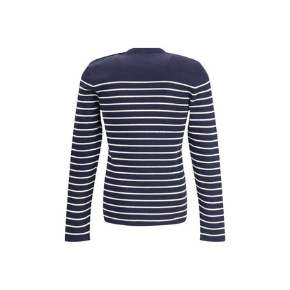 Prada striped sweater i marineblå og hvid vandrette striber med rib-krave