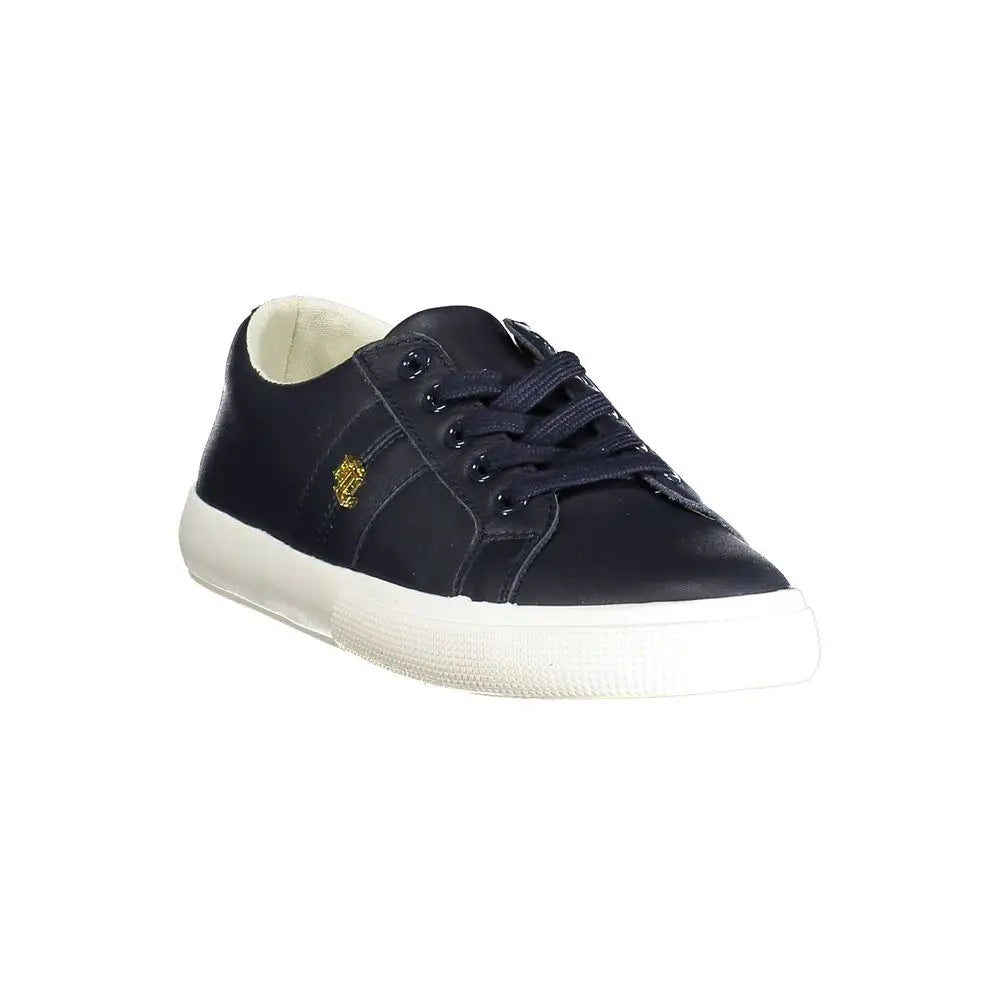 Ralph Lauren blue læder sneakers med sort læder og guld løve