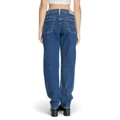Replay blue cotton jeans i klassisk fem-lomme design med synligt mærkelabel