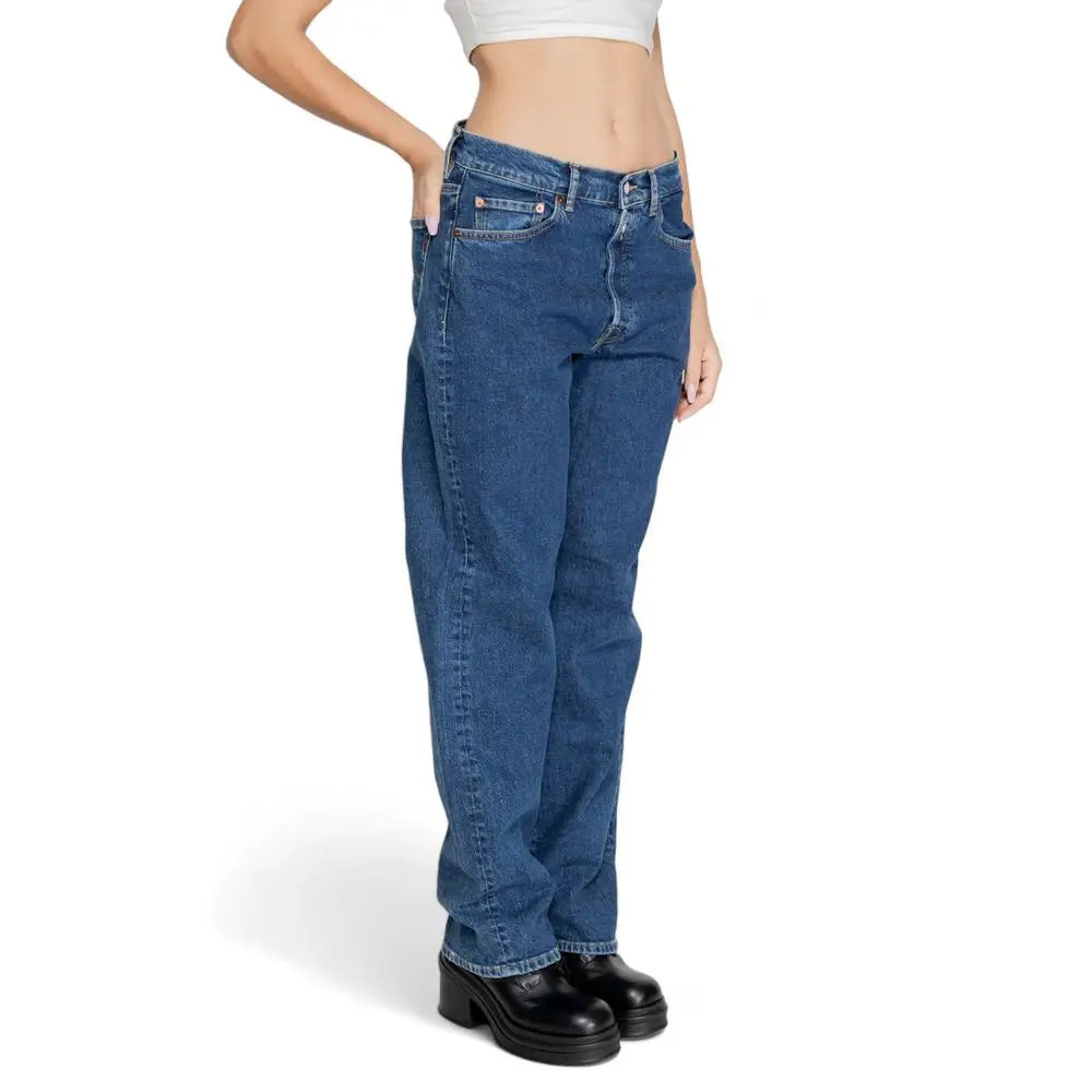 Replay blue cotton jeans med klassisk straight-leg snit og synlige synedetaljer