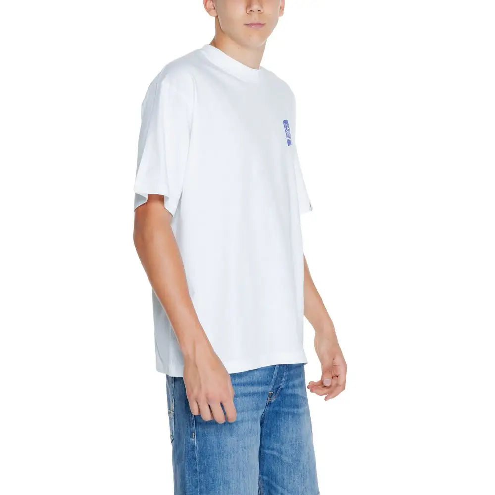 Hvid kortærmet t-shirt Replay med blå logo, 100% originale brands