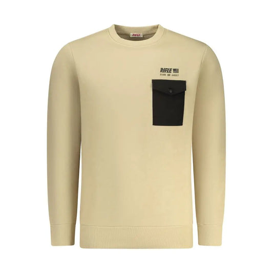 Rifle beige bomuldssweatshirt med sort lomme og branding