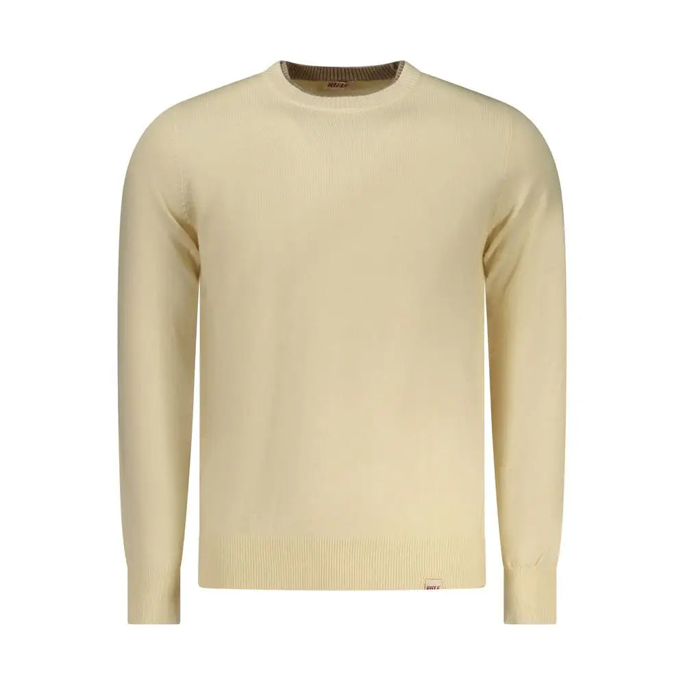 Rifle beige polyester herresweater i cremfarvet strik med ribkrave