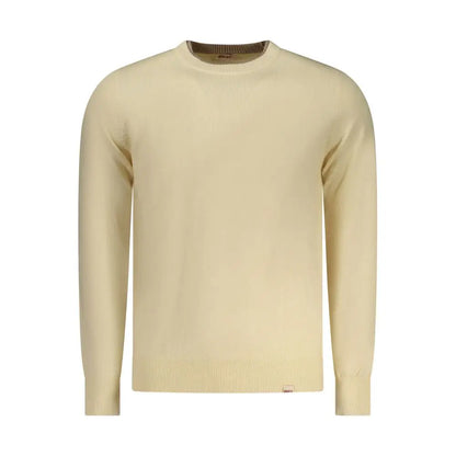 Rifle beige polyester herresweater i cremfarvet strik med ribkrave