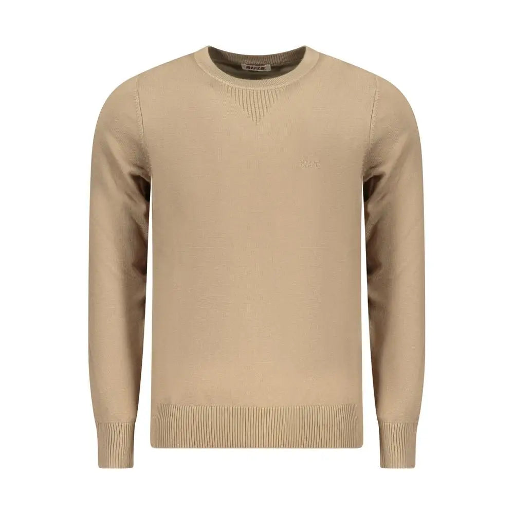 Riffel beige viscose herresweater med subtil tekstur på brystet