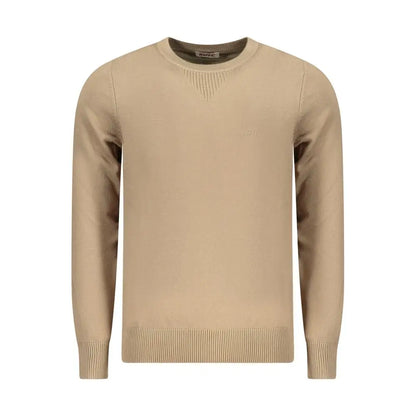 Riffel beige viscose herresweater med subtil tekstur på brystet