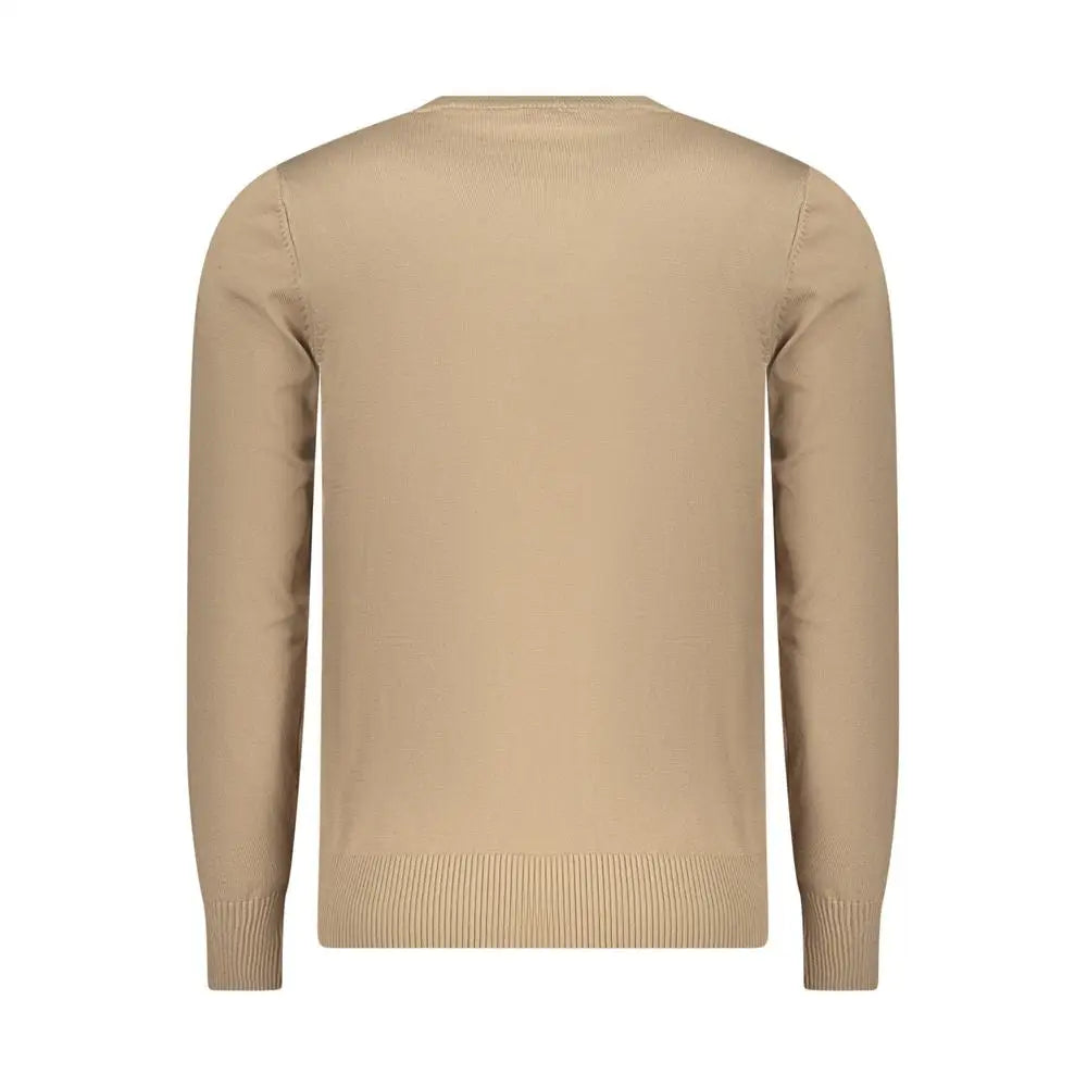 Riffel beige viscose herresweater med ribkante manchetter og kant