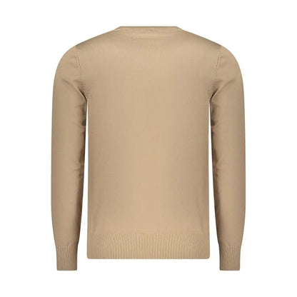 Riffel beige viscose herresweater med ribkante manchetter og kant