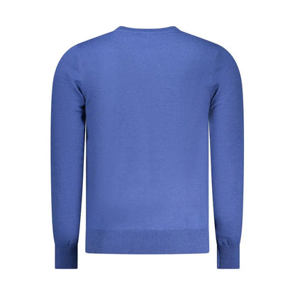 Blå polyester herre sweater i royal blå med ribbet crew hals