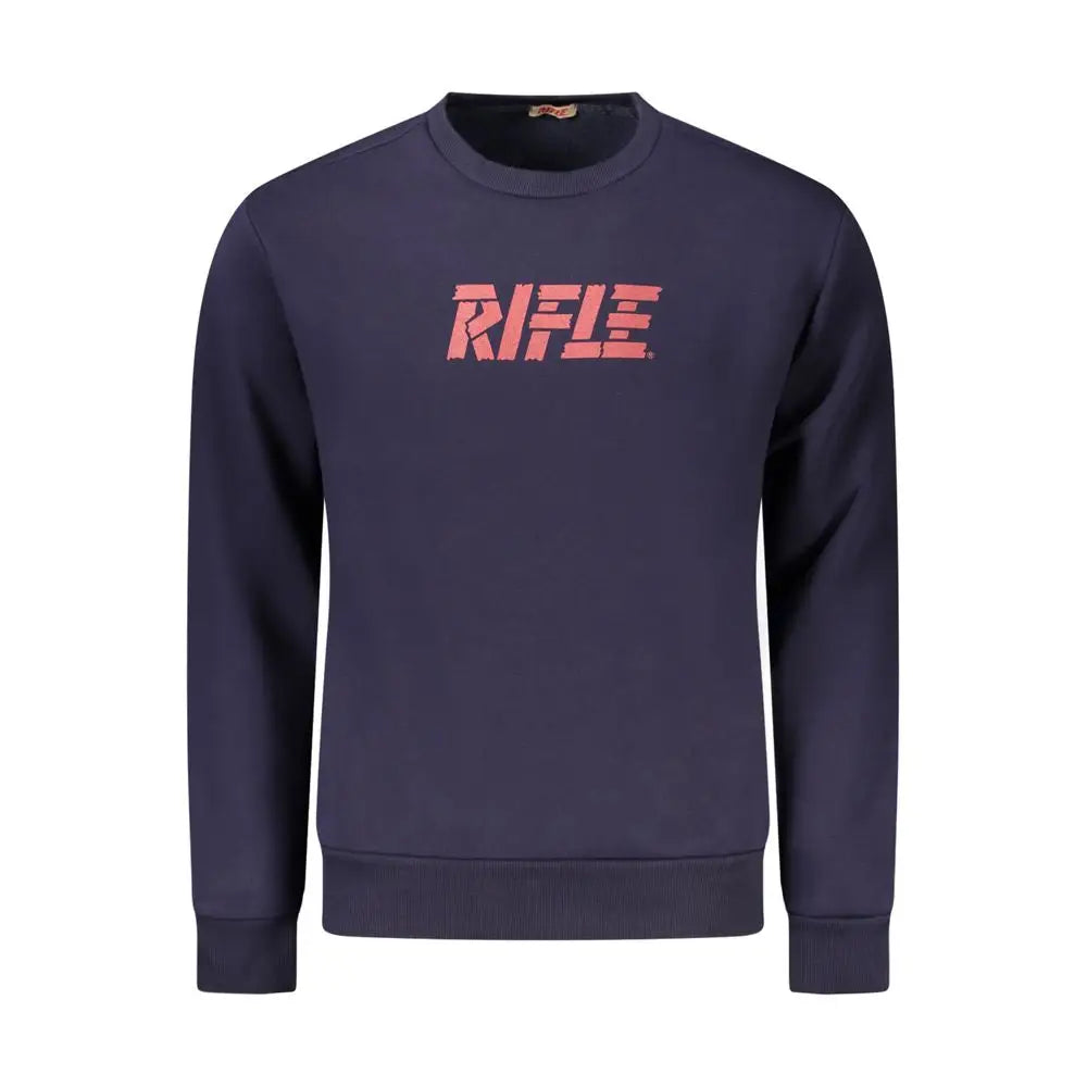 Navy blå bomuldssweater med Rifle Blue distressed rød rifle-logo