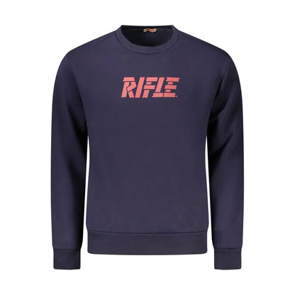 Navy blå bomuldssweater med Rifle Blue distressed rød rifle-logo