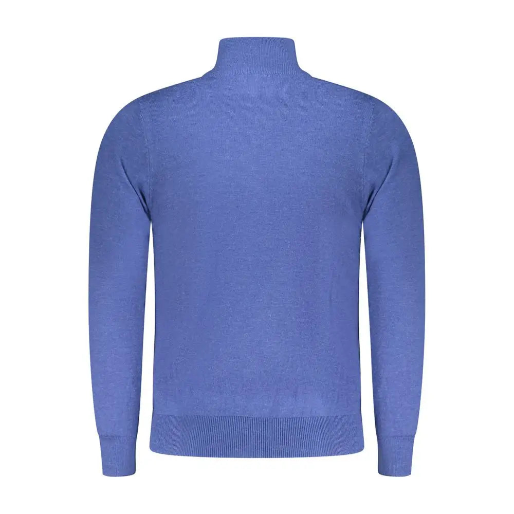 Rifle blue wool herresweater med langærmet turtleneck og ribkant