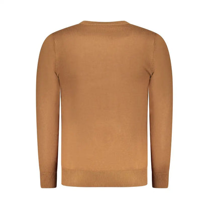 Camel-colored long-sleeved rifle marrone viscosa knit sweater with ribbed cuffs