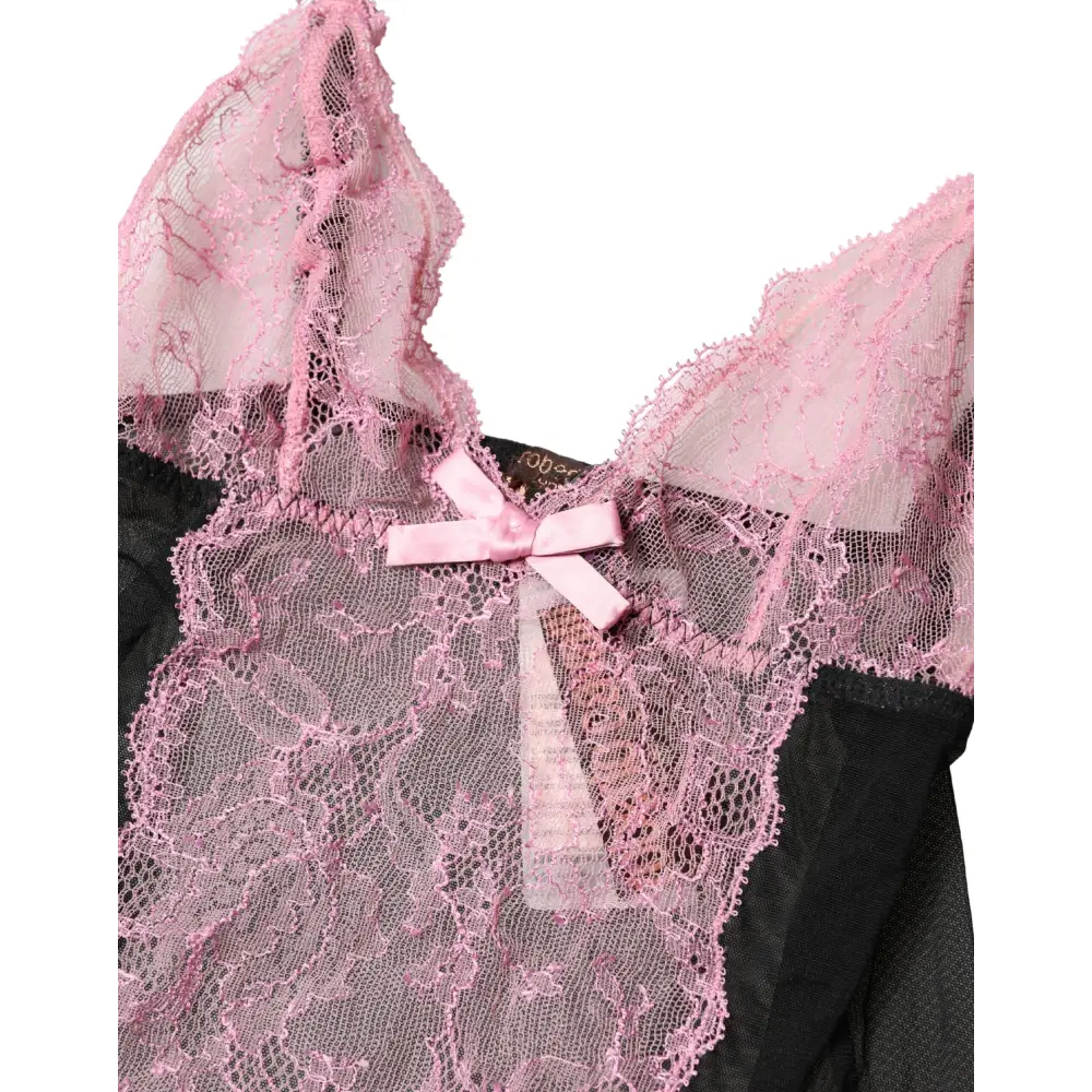 Roberto Cavalli Black Pink Floral Lace Lingerie Top Underwear