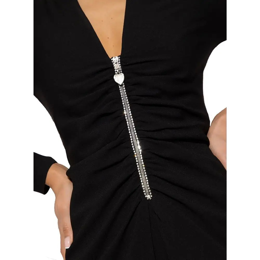 Saint Laurent sort kjole med dyb V-hals og rhinesten lynlås i outlet mærkevarer