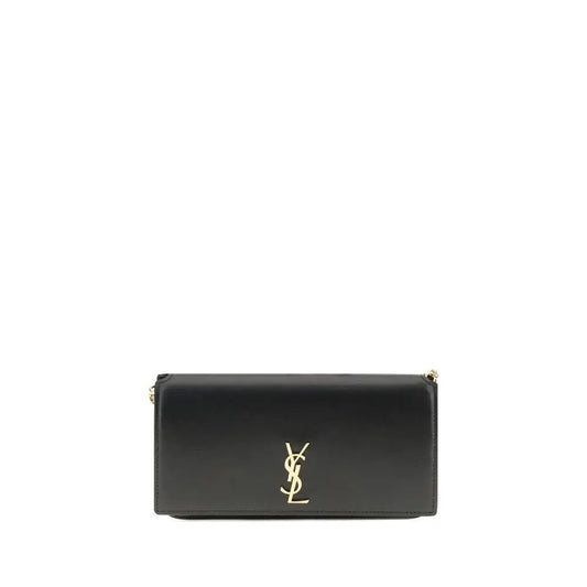 Saint Laurent black calf læder Bos Taurus skulder taske med guld-logo
