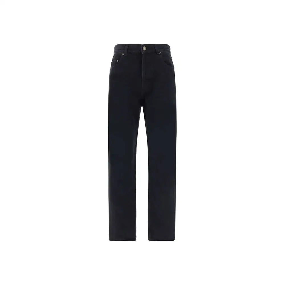 Saint Laurent black cotton straight-leg jeans med femlommer