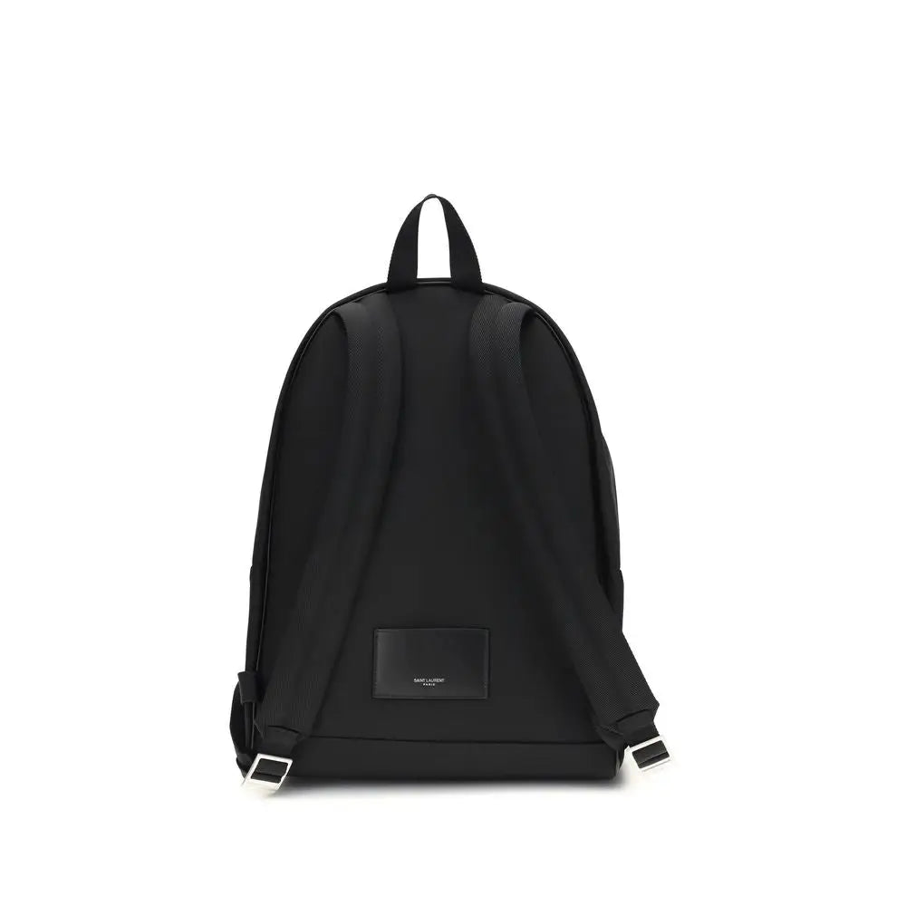 Saint Laurent sort nylon rygsæk med minimalistisk design og sølv hardware