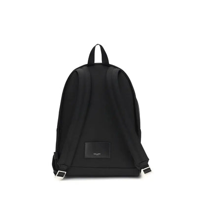 Saint Laurent sort nylon rygsæk med minimalistisk design og sølv hardware