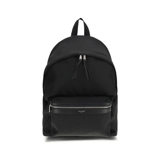 Saint Laurent black fabric backpack with nylon body and leather trim