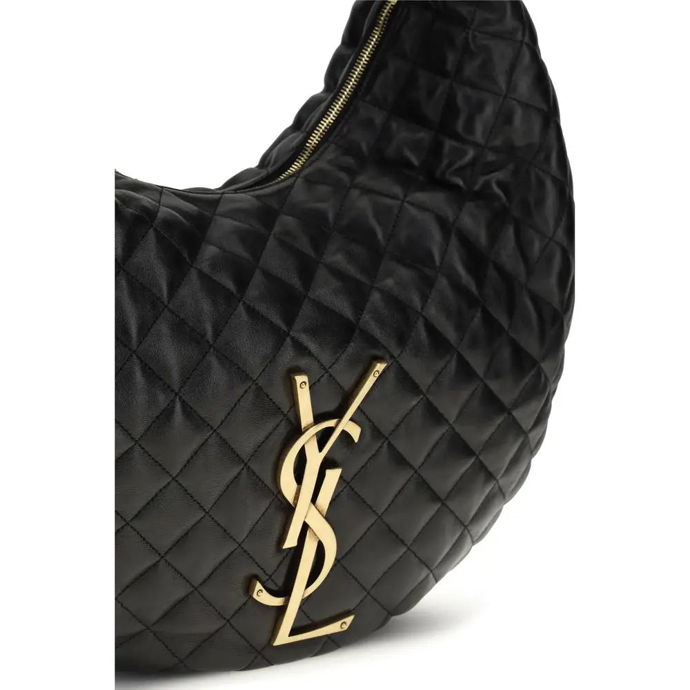 Saint Laurent sort lamme ovis aries skulderpose i sort quiltet læder med guld YSL-logo