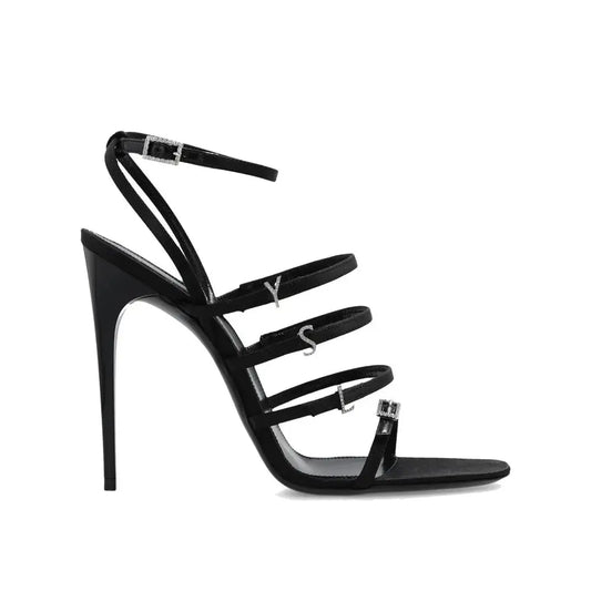 Saint Laurent Black Silk Stiletto Heel Sandals - 36 - Højhælede sko