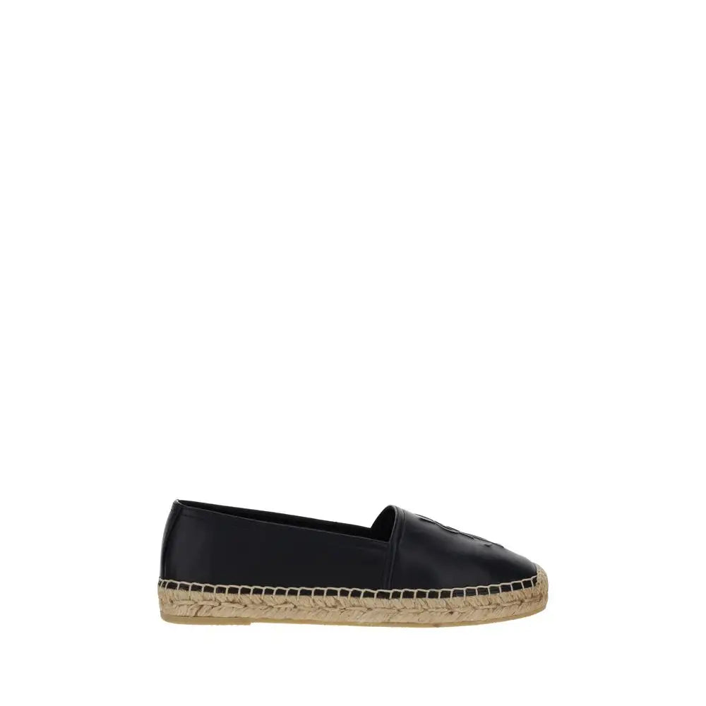 Sort Saint Laurent espadrilles i sort læder med vovet jutesål