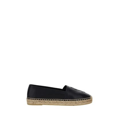 Sort Saint Laurent espadrilles i sort læder med vovet jutesål