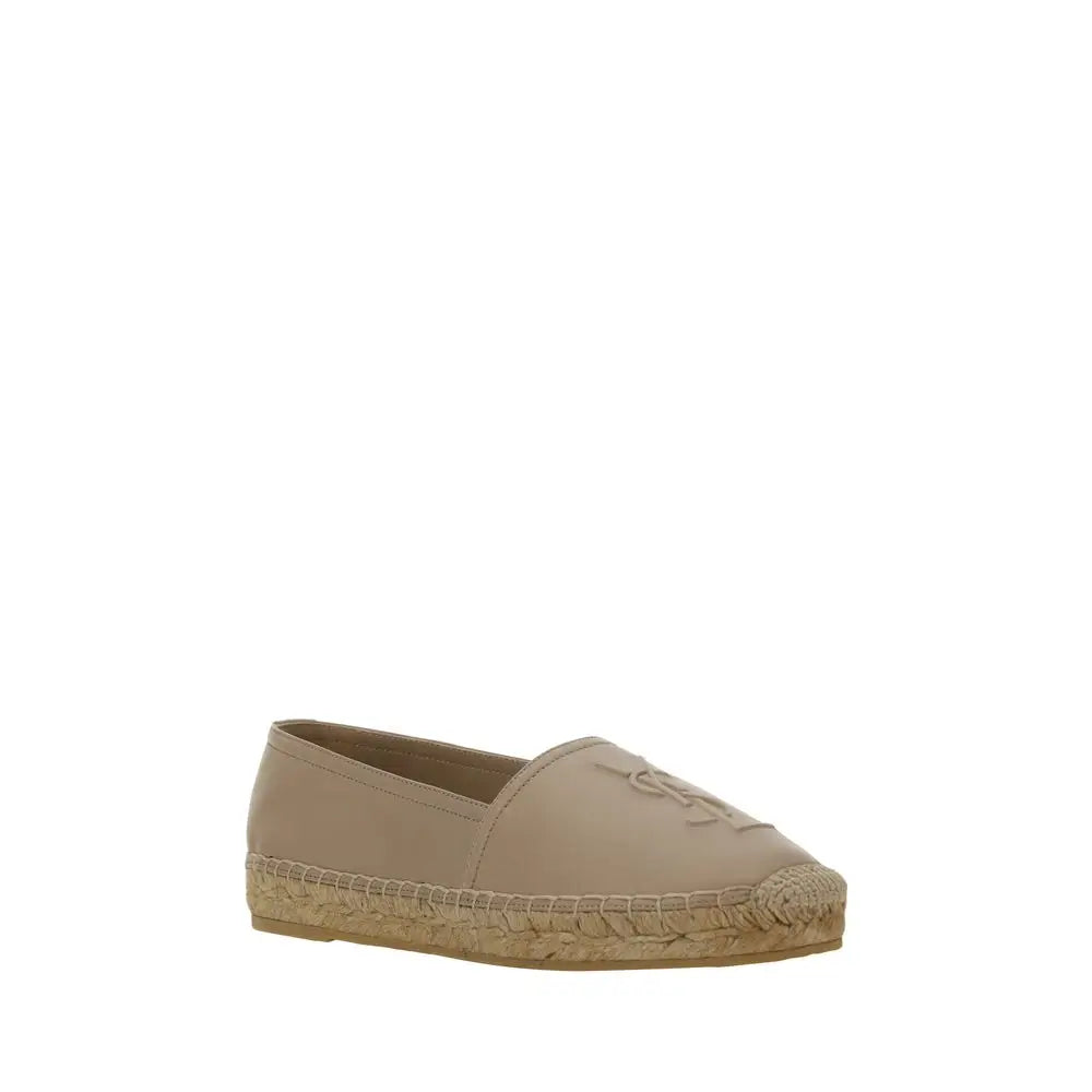 Saint Laurent espadrilles i beige læder med jutesål og logo