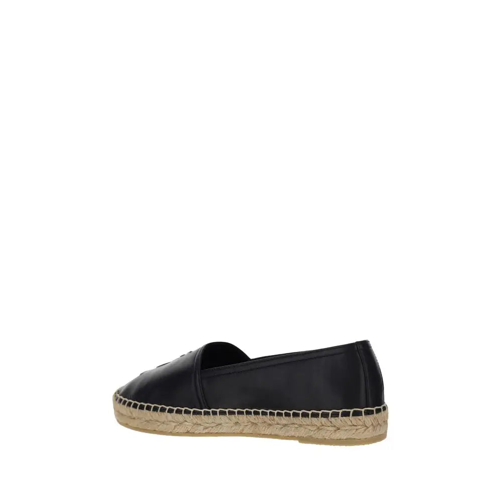 Saint Laurent espadrilles med sort læder og vævet jutesål