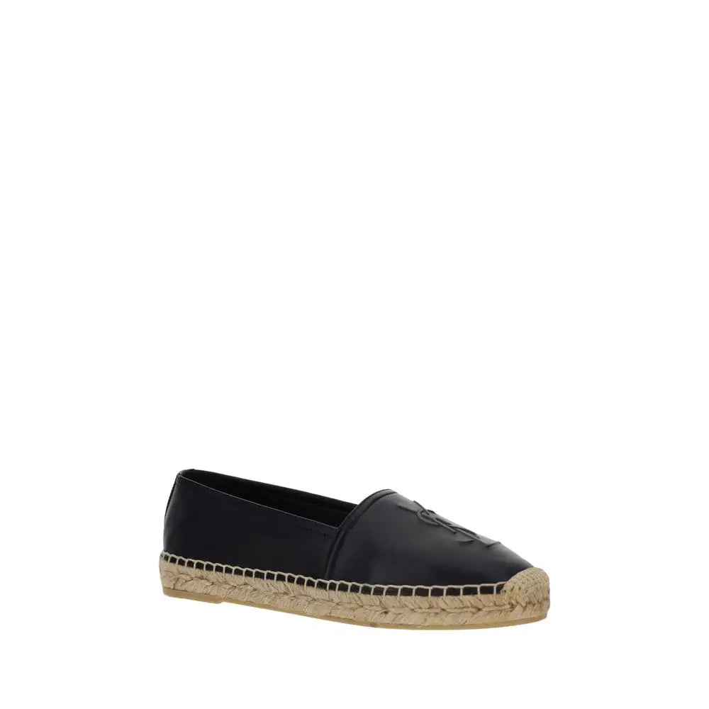 Saint Laurent espadrilles i sort læder med jute-sål og logo