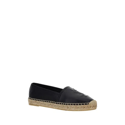 Saint Laurent espadrilles i sort læder med jute-sål og logo