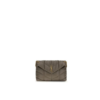 Saint Laurent grå lamb leather skulder taske i taupe quiltet design med guld hardware